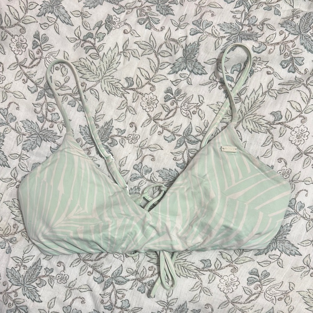 Roxy teal and white palms bathing suit top